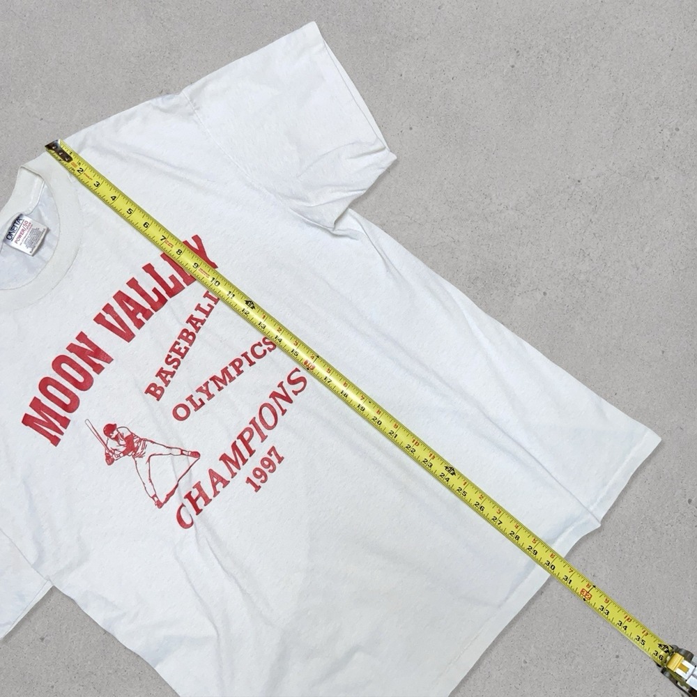 Vintage 90s ONEITA Moon Valley Baseball T Shirt - Men's XL - White - Picture 7 of 8